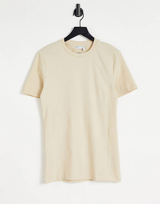 ASOS DESIGN muscle fit pique t-shirt with seam detail in off white