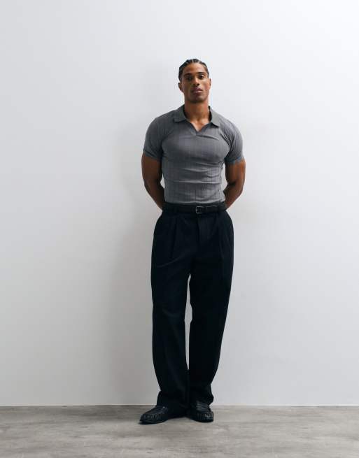 ASOS DESIGN muscle fit polo in charcoal wide rib, 3 of 5