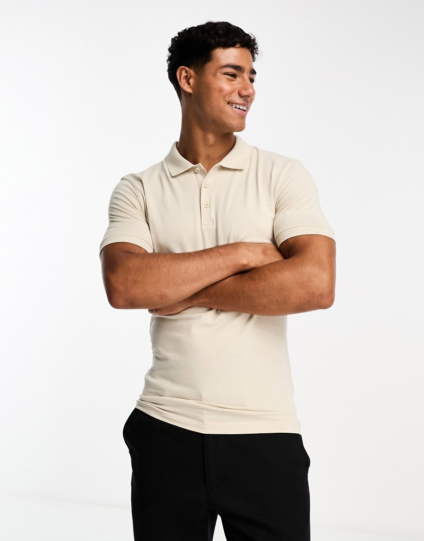 ASOS DESIGN muscle fit polo in cream-Neutral