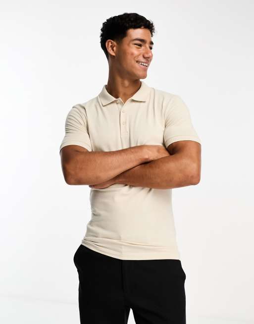 ASOS DESIGN muscle fit polo in cream | ASOS