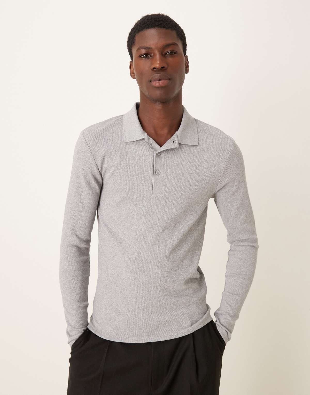 ASOS DESIGN muscle fit polo in grey marl rib