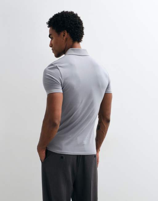 ASOS DESIGN muscle fit polo in grey, 5 of 10
