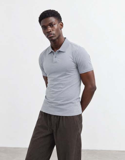 ASOS DESIGN muscle fit polo in grey, 9 of 10