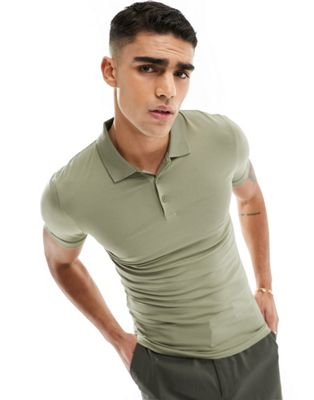 ASOS DESIGN muscle fit polo in khaki