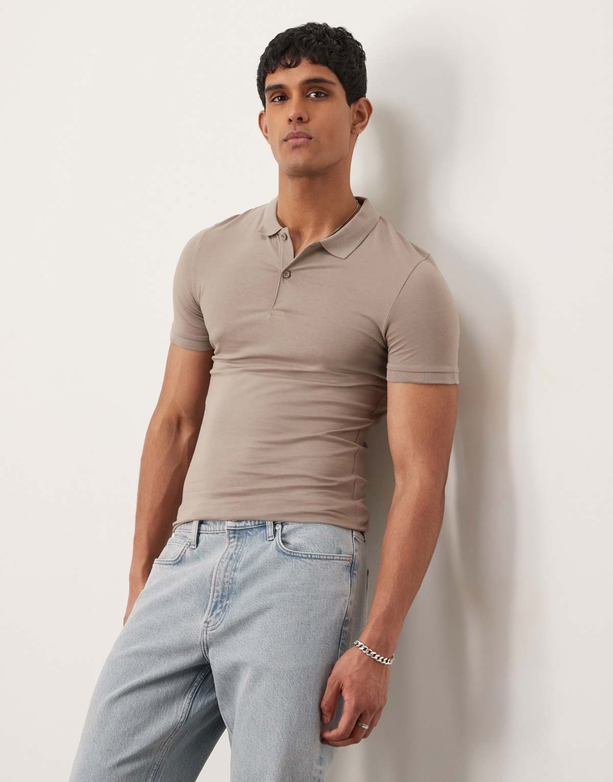 ASOS DESIGN muscle fit polo in stone
