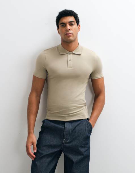 ASOS DESIGN muscle fit polo in stone - view 1