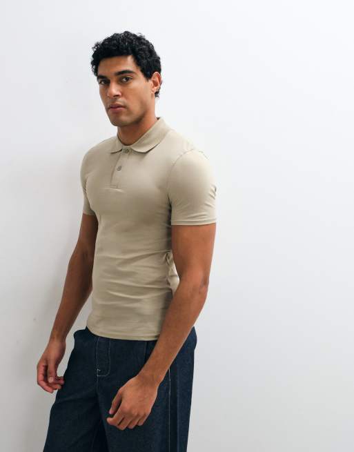 ASOS DESIGN muscle fit polo in stone, 5 of 5