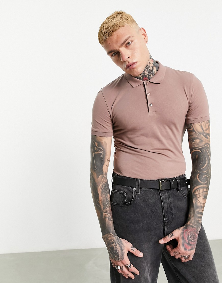 ASOS DESIGN muscle fit polo in washed brown
