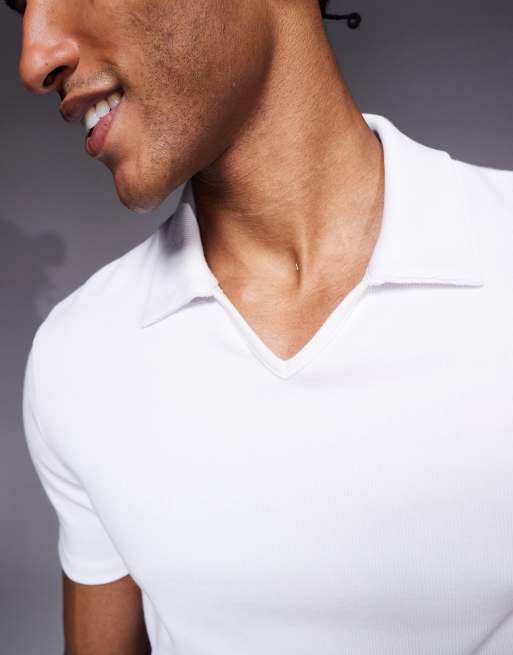 ASOS DESIGN muscle fit polo in white rib , 5 of 5