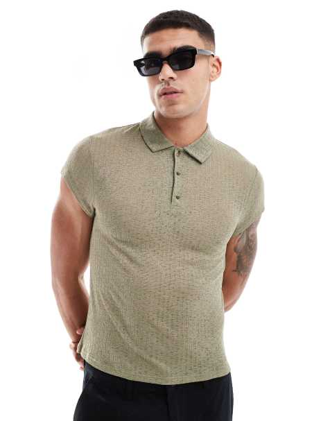 ASOS DESIGN - Muscle fit polo met kapmouwtjes in kaki - view 1