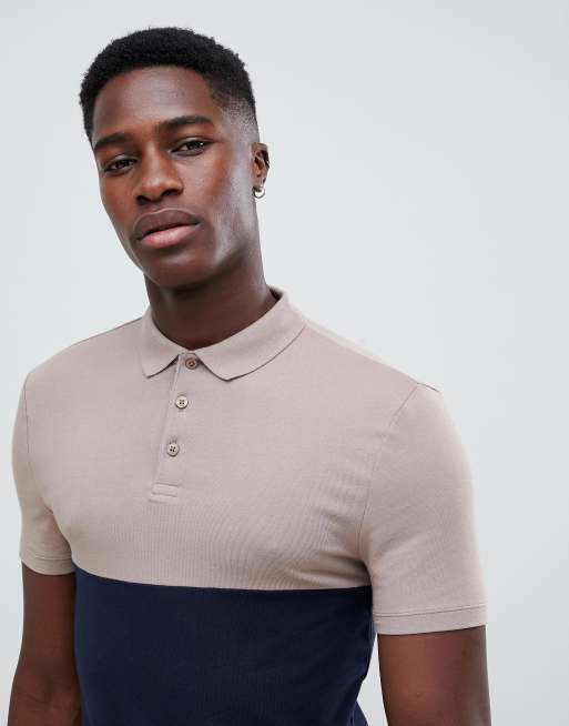 ASOS DESIGN muscle fit polo shirt with contrast yoke in navy | ASOS