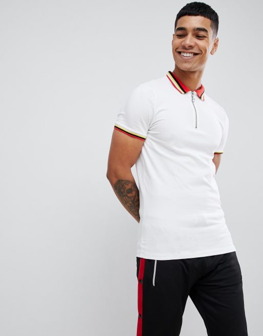 ASOS DESIGN muscle fit polo shirt with ring neck pull and contrast