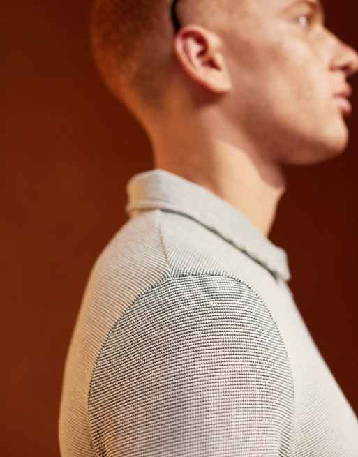 ASOS DESIGN muscle fit polo shirt with zip neck in textured beige, 4 of 5