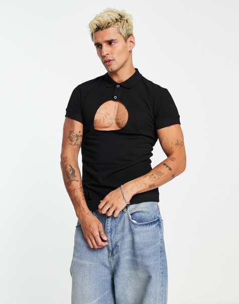 ASOS DESIGN muscle fit polo with chest cut out in black - view 1