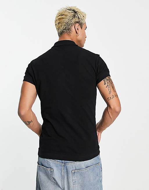  muscle fit polo with chest cut out in black 