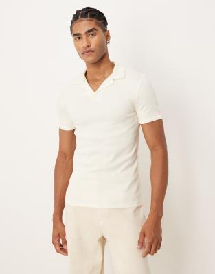 Asos Design Muscle Fit Polo With Revere Neck In White