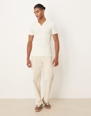 Asos Design Muscle Fit Polo With Revere Neck In White