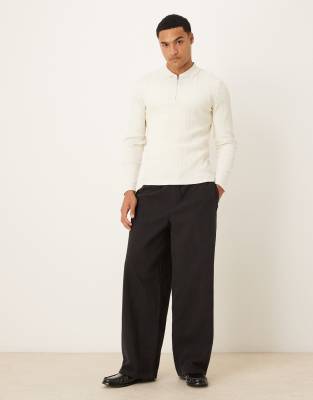 Asos Design Muscle Fit Polo With Zip In White