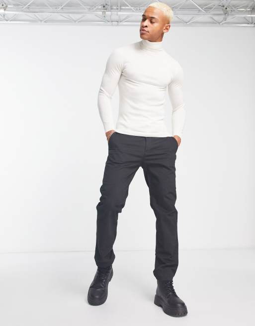 ASOS DESIGN muscle fit premium merino wool roll neck jumper in white