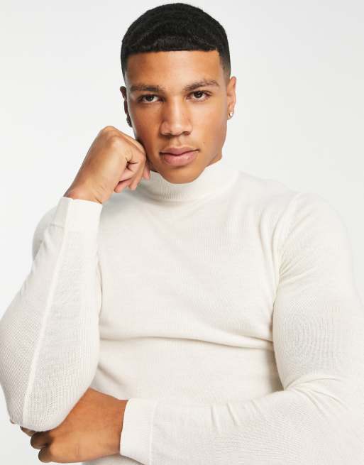 ASOS DESIGN muscle fit premium merino wool turtleneck sweater in white