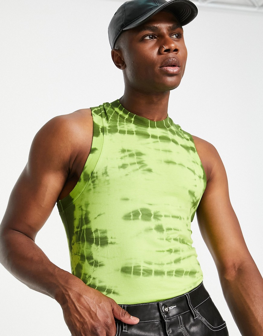 ASOS DESIGN muscle fit racer vest in green tie dye