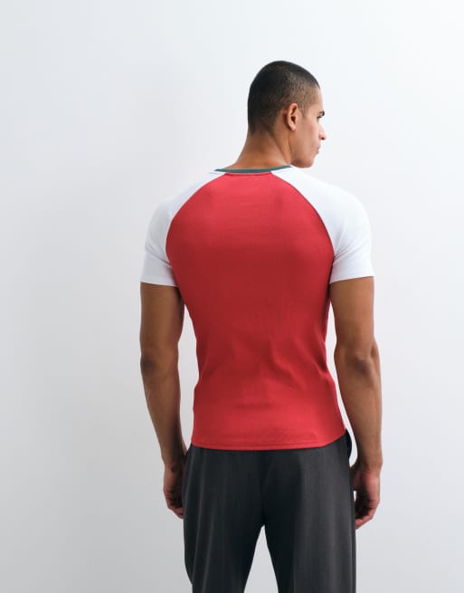 ASOS DESIGN muscle fit raglan t-shirt in red rib knit, 5 of 5