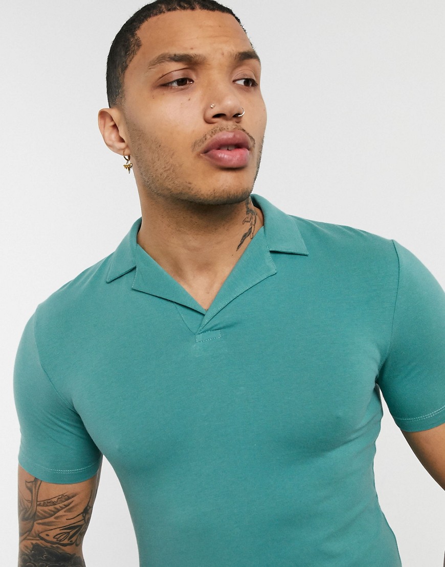 ASOS DESIGN muscle fit revere polo in blue-Green