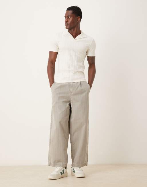 ASOS DESIGN muscle fit revere polo in cream wide rib , 2 of 5