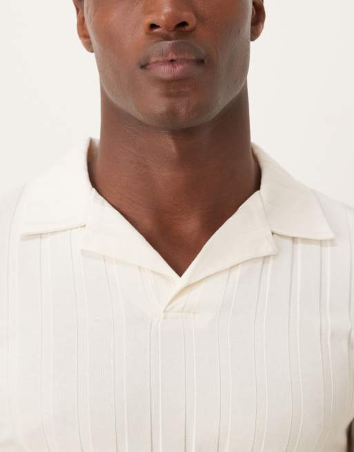 ASOS DESIGN muscle fit revere polo in cream wide rib , 5 of 5