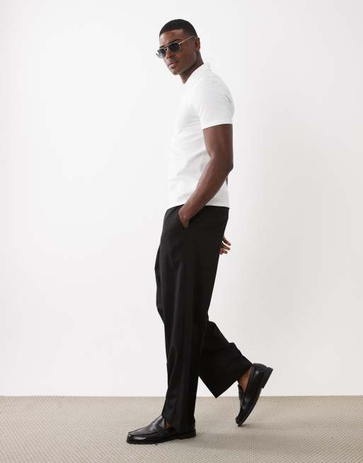 ASOS DESIGN muscle fit revere polo in white seersucker, 3 of 5