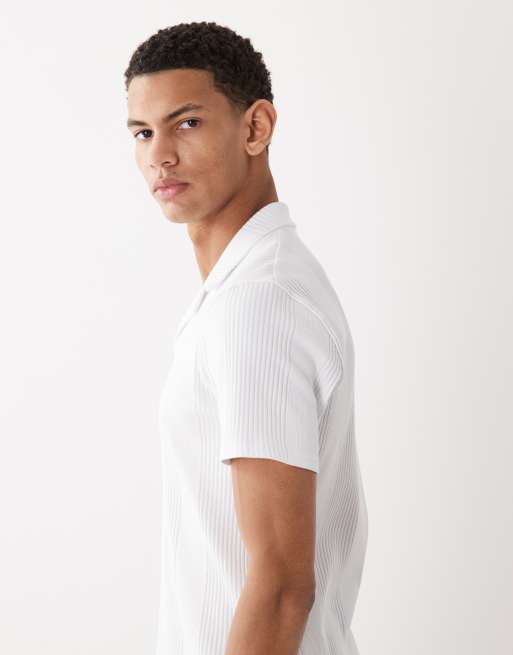 ASOS DESIGN muscle fit revere polo in white smart rib, 4 of 5