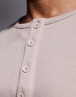 ASOS DESIGN MUSCLE FIT RIB KNIT T-SHIRT WITH HENLEY NECK