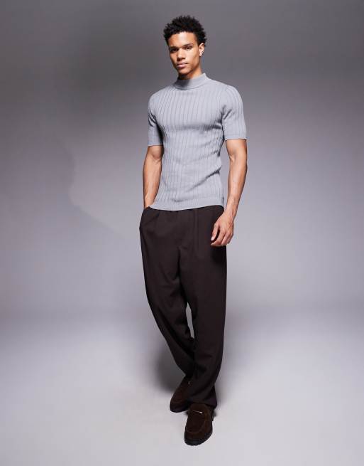 ASOS DESIGN muscle fit rib knit turtle neck t-shirt in gray, 2 of 5