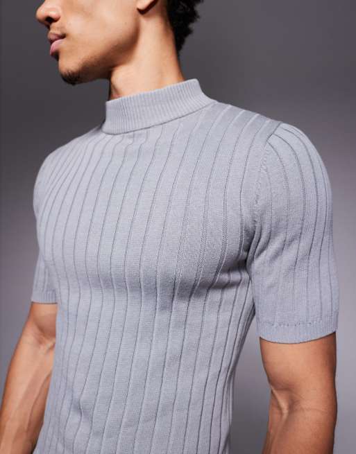 ASOS DESIGN muscle fit rib knit turtle neck t-shirt in gray, 5 of 5
