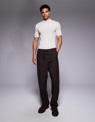 Asos Design Muscle Fit Rib Knit Turtle Neck T-shirt In Neutral
