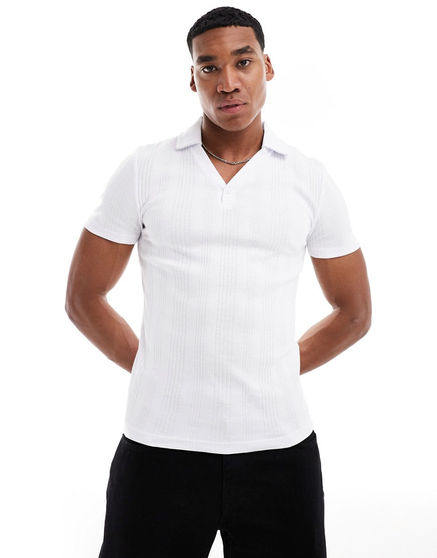 ASOS DESIGN muscle fit rib polo shirt in white