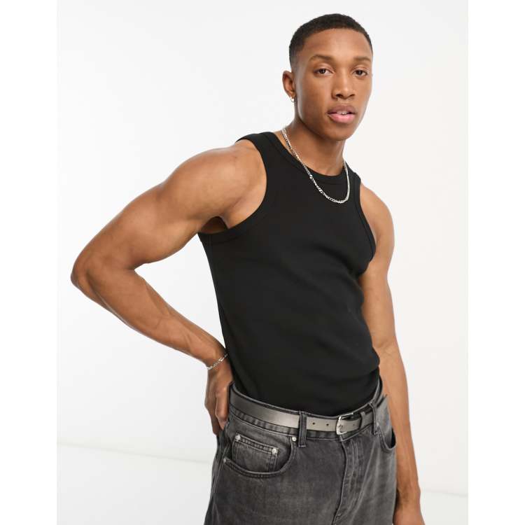 Racer Ribbed Tank Top, Black