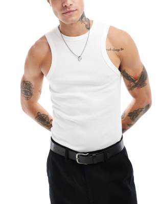 Asos Design Muscle Fit Rib Racer Tank Top In White