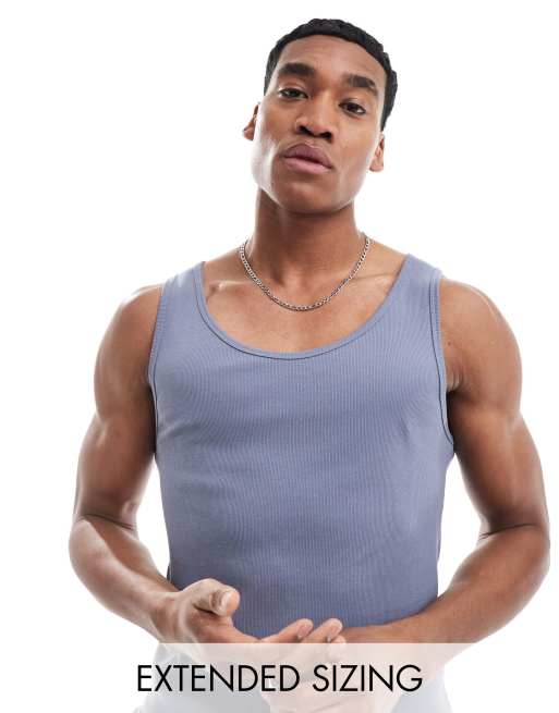 ASOS DESIGN muscle fit rib singlet in blue