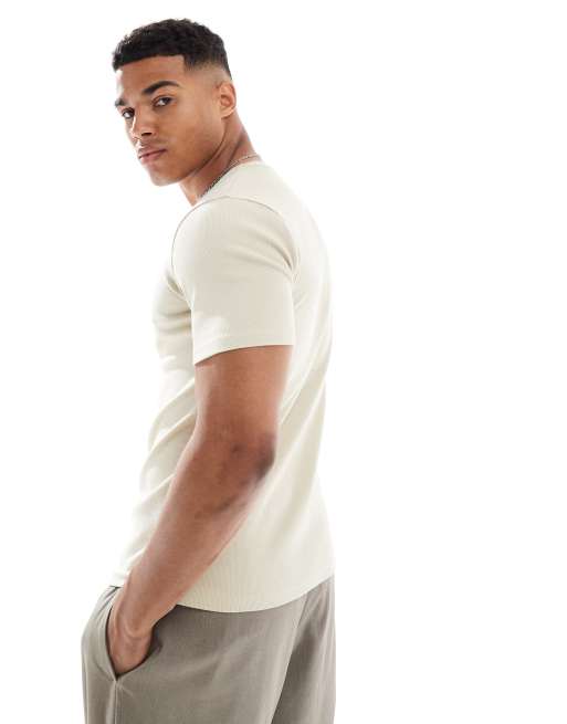ASOS DESIGN muscle fit rib t-shirt in beige