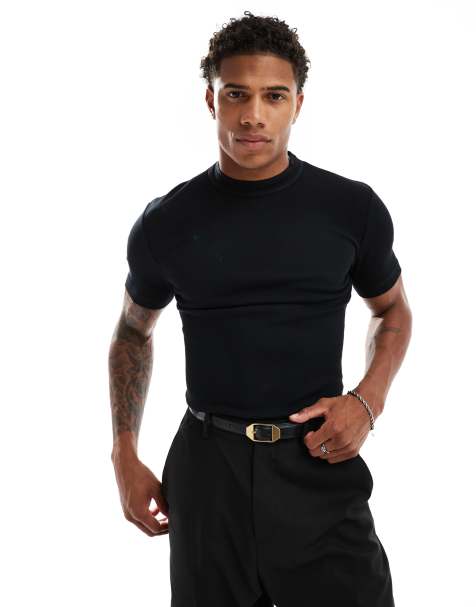 ASOS DESIGN muscle fit rib t-shirt in black - view 1