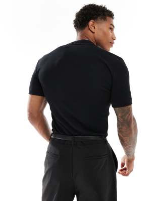 Asos Design Muscle Fit Rib T-shirt In Black