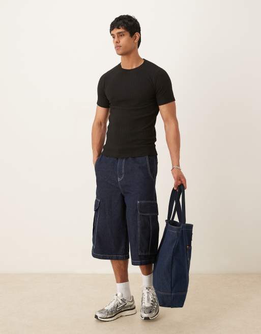 ASOS DESIGN muscle fit rib t-shirt in black