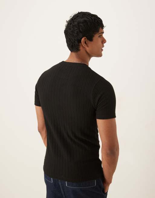 ASOS DESIGN muscle fit rib t-shirt in black