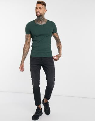 dark green muscle fit denim jacket