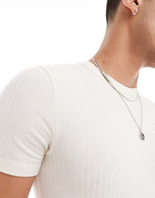 ASOS DESIGN muscle fit ribbed T-shirt in ecru