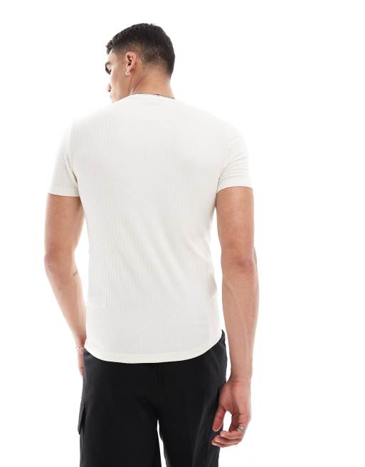 ASOS DESIGN muscle fit ribbed T-shirt in ecru