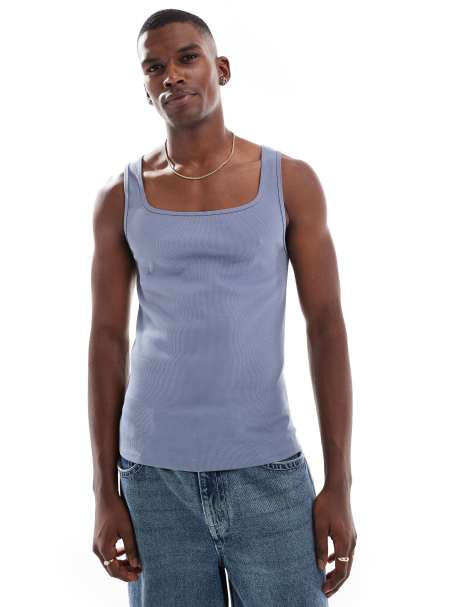 ASOS DESIGN muscle fit rib tank top in charcoal - view 1