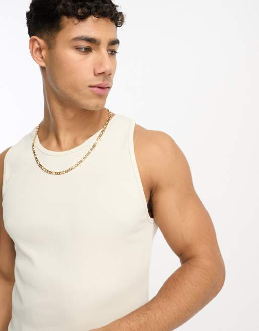 ASOS Design muscle fit rib tank top in ecru