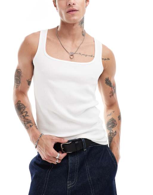 White Ribbed Jersey Muscle Fit Vest